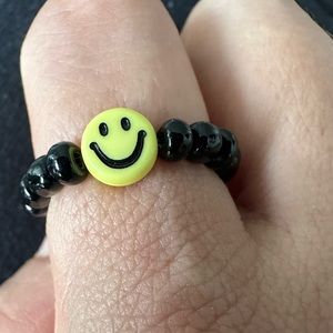 Elastic smiley face beaded ring, happy face rings, 90s ring, unisex ring, y2k